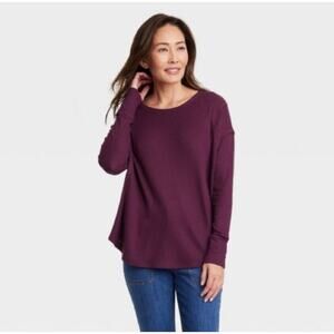 Knox Rose Dark Purple Ribbed Oversized Knit Top NWT 3X